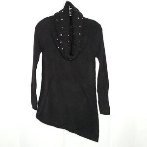 NEW Apt 9 Asymmetrical Knit Sweater PS S Petite Ribbed Long Sleeves Scarf Black